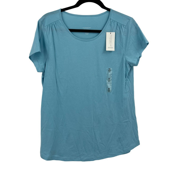 Charter Club Light Blue Cap Sleeve Tshirt V Neckline Women's Medium NEW NWT - Picture 1 of 7